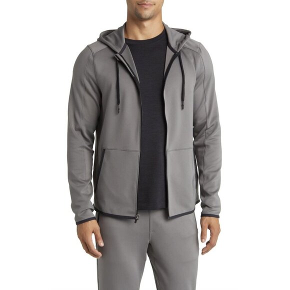 Rhone Warm Up Tech Full Zip Hoodie in Smoked Pearl Gray, size XL - Picture 2 of 13